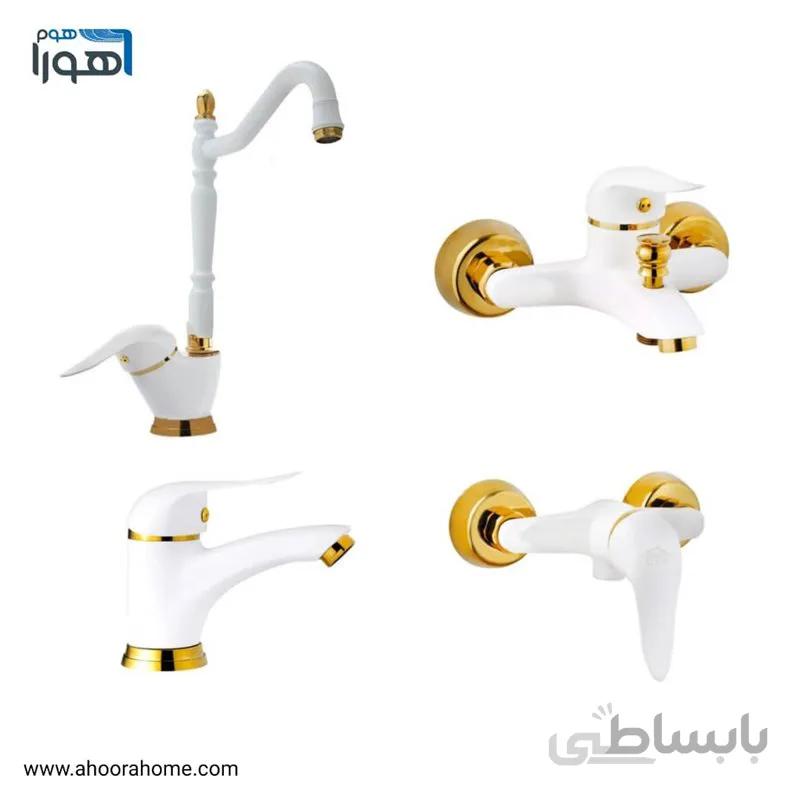 ست شیرآلات مدل لیزا سفید طلایی
