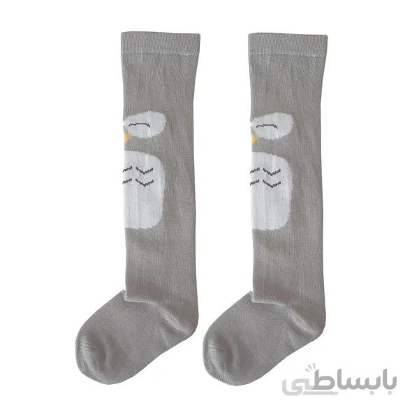 جوراب بلند فانتزی بچگانه دخترانه و پسرانه طوسی طرح جغد کد ph398