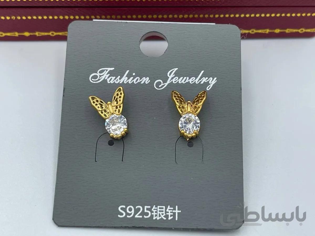 گوشواره نگین دار طرح پروانه