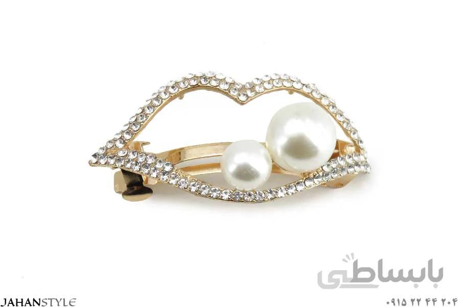 گیره مو نگین دار مرواریدی طرح لب