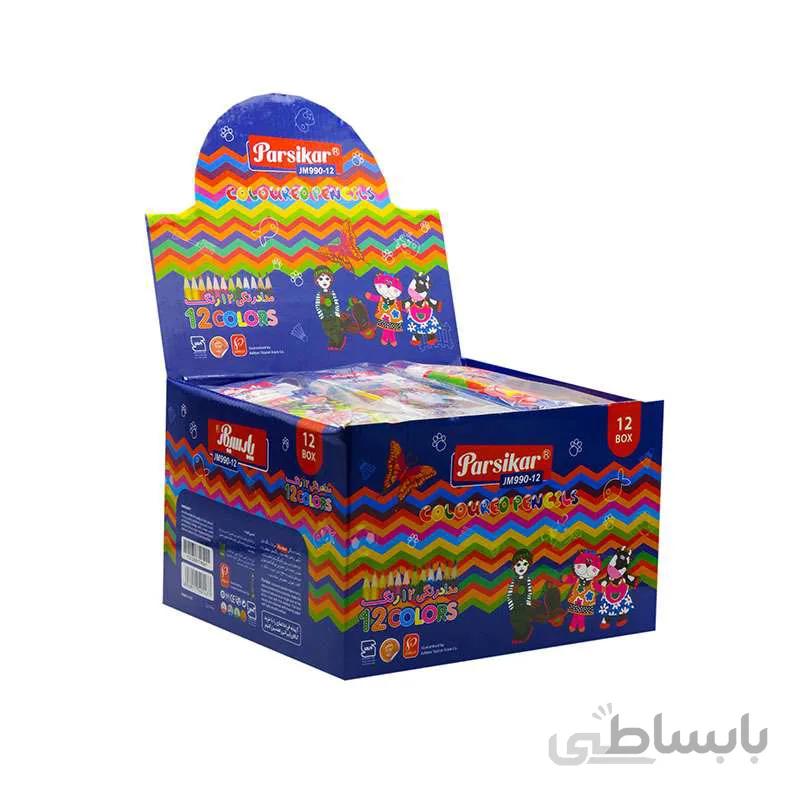 مداد 2+١٢ رنگ فلزى زيپ دار پارسیکار مدل٩٩٠ JM (بسته 12 عددی)