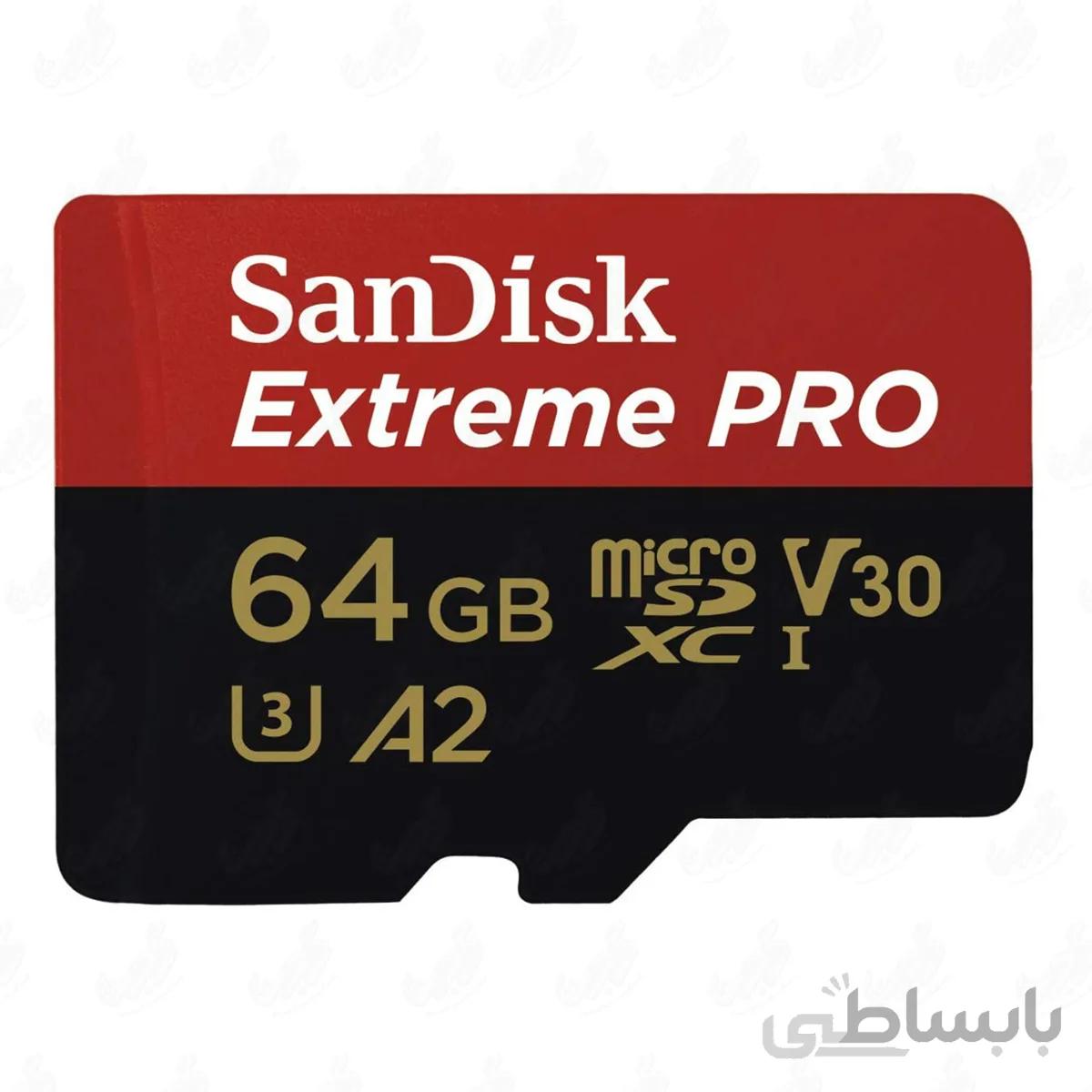 کارت حافظه microSDXC سن دیسک مدل Extreme PRO کلاس A2 سرعت 170MBs ظرفیت 64 گیگابایت به همراه آداپتور SD ا SANDISK Extreme PRO IPM UHS-I U3 Class A2 170MBps microSDXC 64GB With SD Adapter