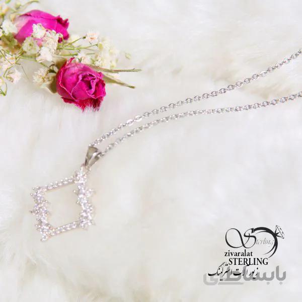 گردنبند نقره زنانه لوزی نگین دار