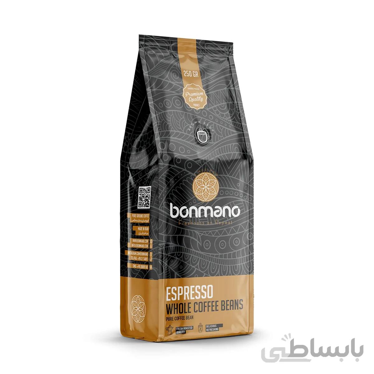 دانه قهوه اسپرسو بن مانو مقدار 250 گرم ا bonmano espresso coffee beans