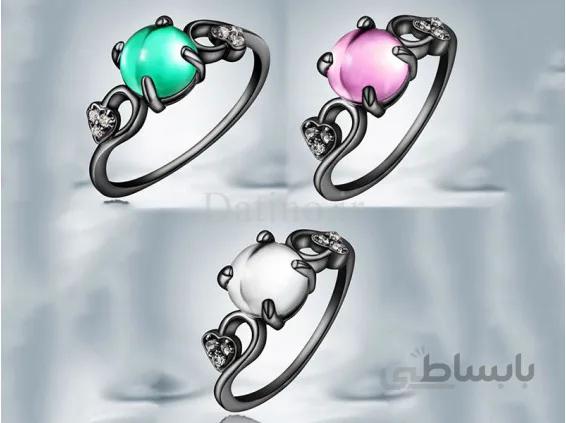 انگشتر زنانه طلا مشکی چشم گربه نپتون-Garro.R.7
