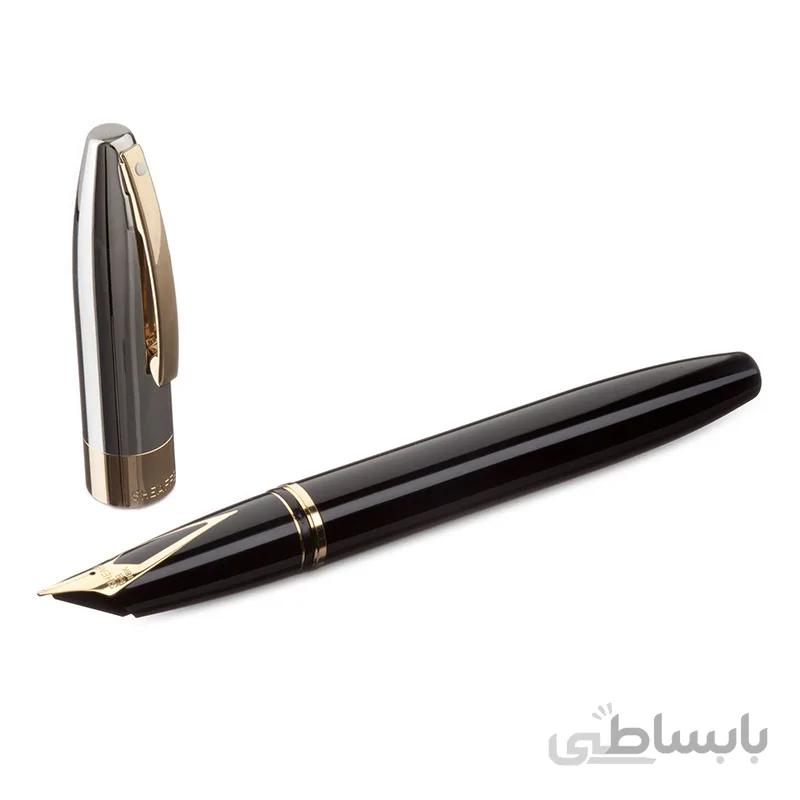 خودنویس نیمه کروم براق گیره طلایی شیفر مدل legacy با نوک طلا 18 عیار