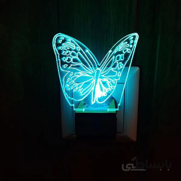 چراغ خواب پریزی طرح پروانه سه رنگ