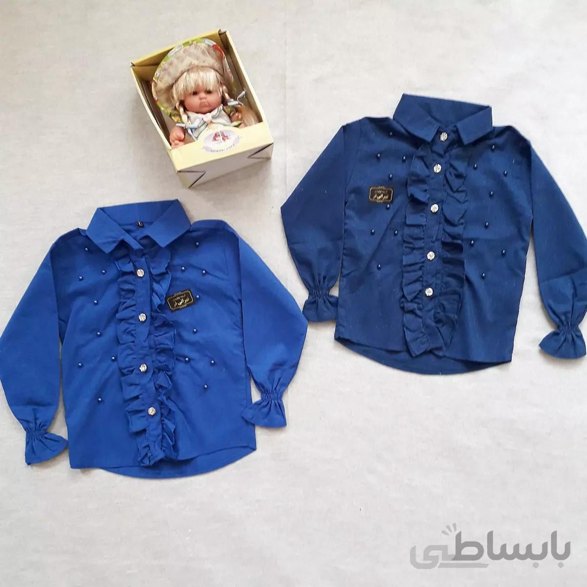 پیراهن دخترانه طرح لی نخی مرواریدی ابی تیره 35