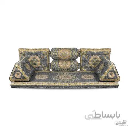 پشتی سنتی شاه نشین ترمه طرح افشار – ست 7 تکه طوسی