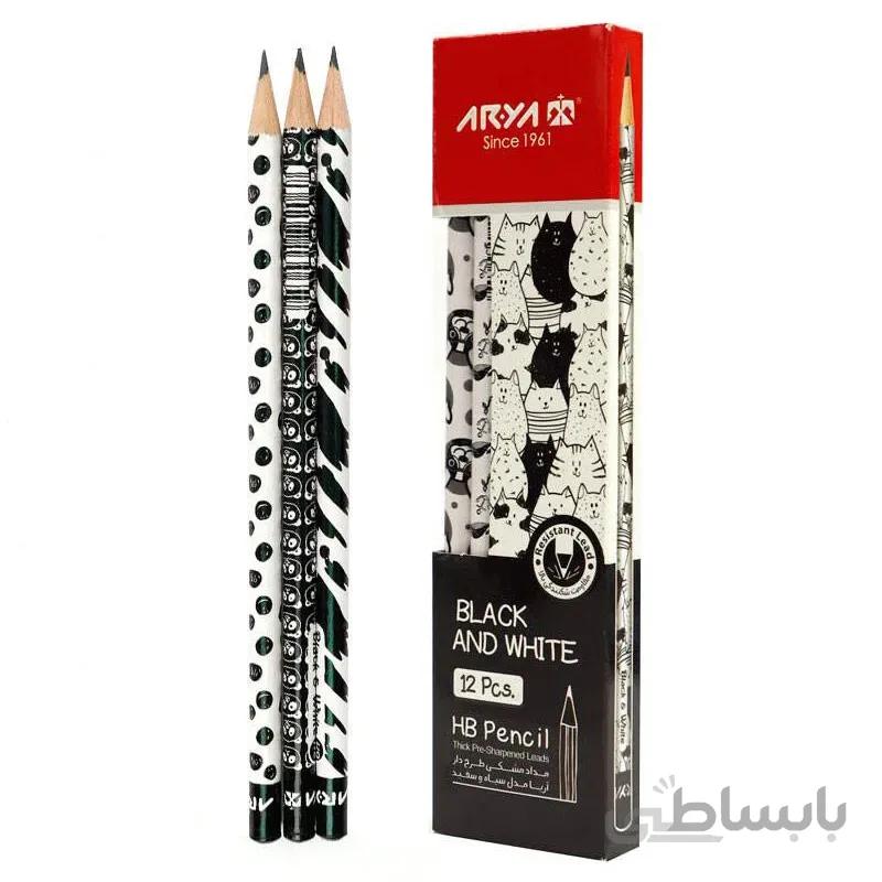 مداد مشکی طرح دار آریا Arya 3049 بسته ۱۲ عددی