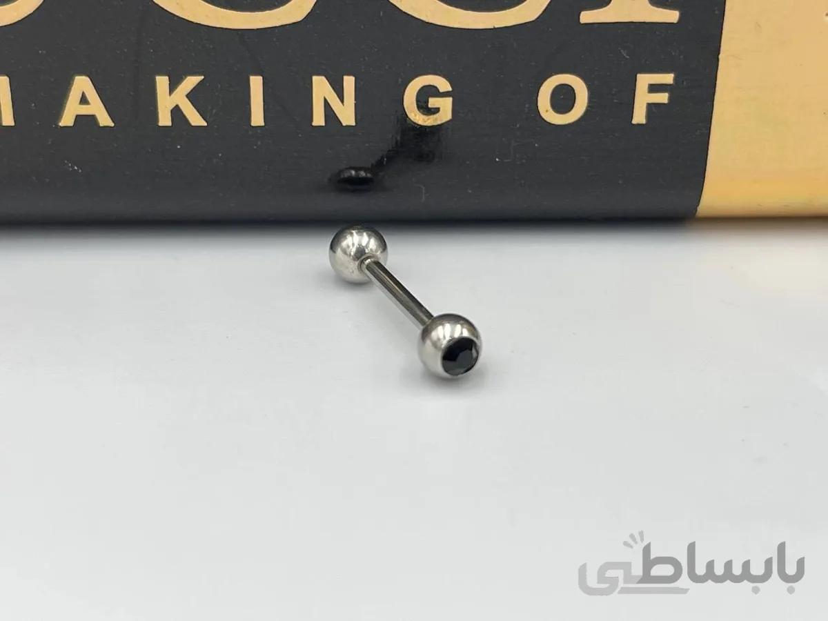 پیرسینگ لپ و زبان با نگین مشکی