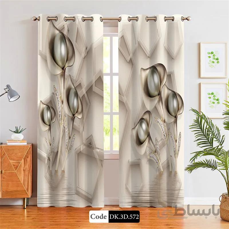 پرده پانچی (هازان و مخمل)کد DK.3D.572 طرح سه بعدی گل طوسی
