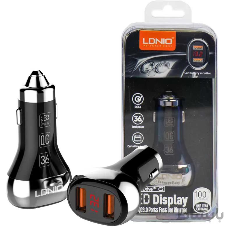 شارژر فندکی فست شارژ LDNIO C2 QC3.0 + کابل آیفونی