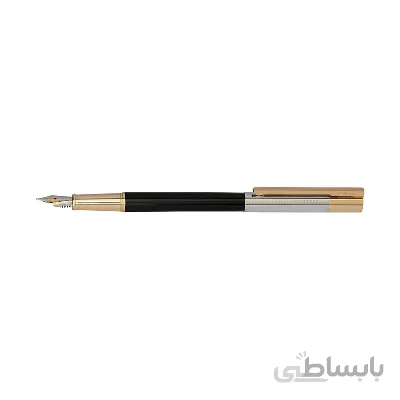 خودنويس يوروپن مدل Flash نیمه مشکى کروم گیره زرد
