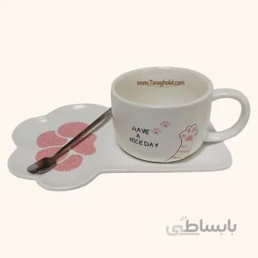 ماگ بشقاب دار طرح گربه برجسته