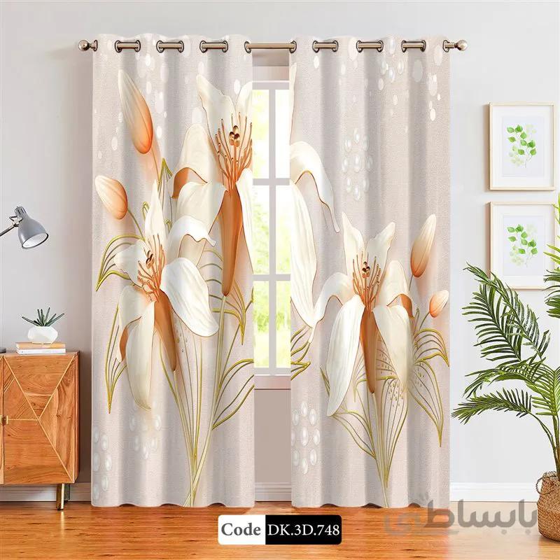پرده پانچی (هازان و مخمل)کد DK.3D.748 طرح سه بعدی گل و مروارید