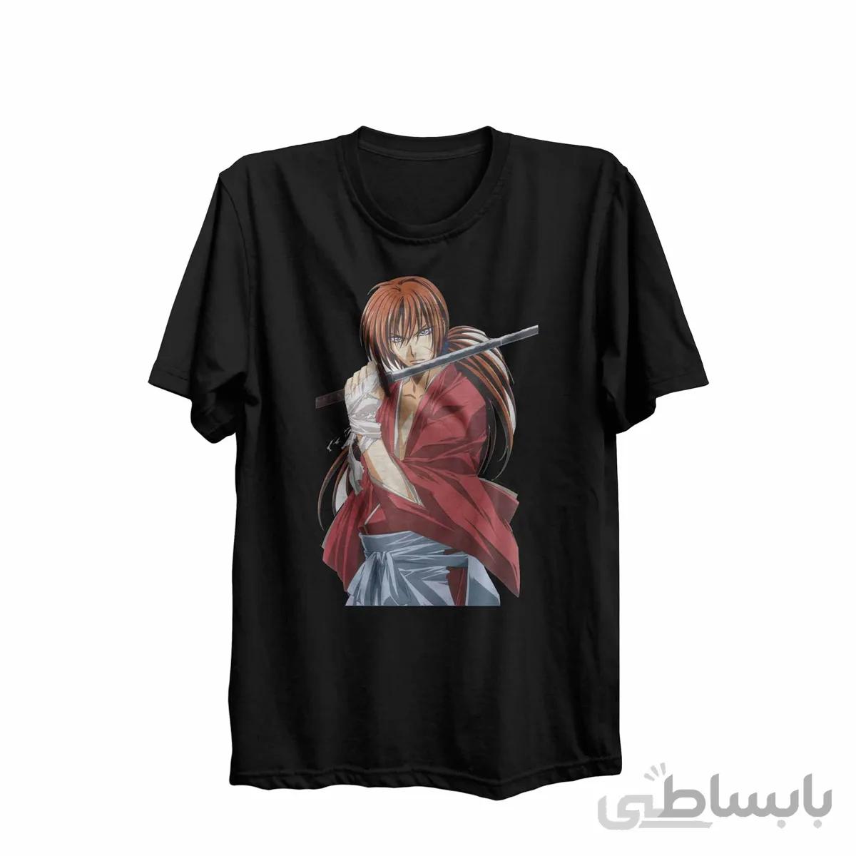 تیشرت یقه گرد مشکی طرح انیمه رورونی کنشین Rurouni Kenshin کد KCT10458