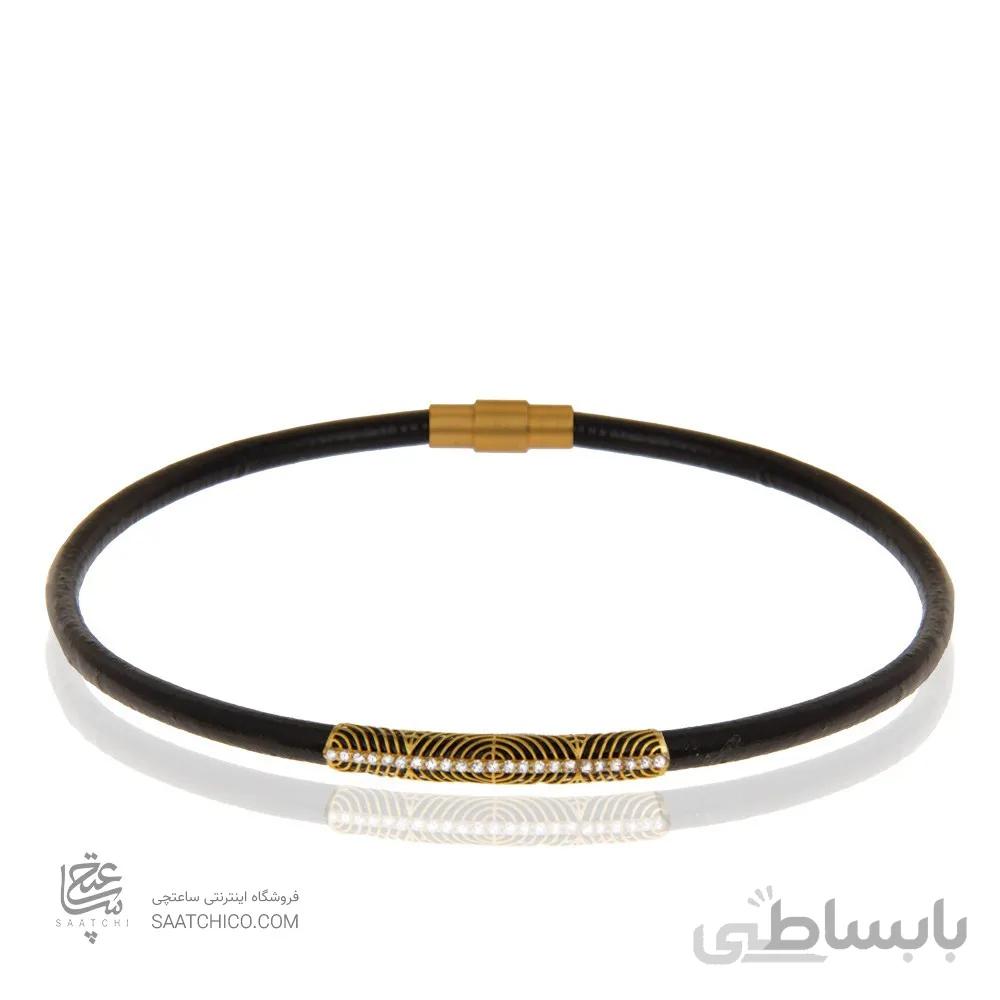 گردنبند چوکر چرم با پلاک طلا طرح لوله ای کد XN323