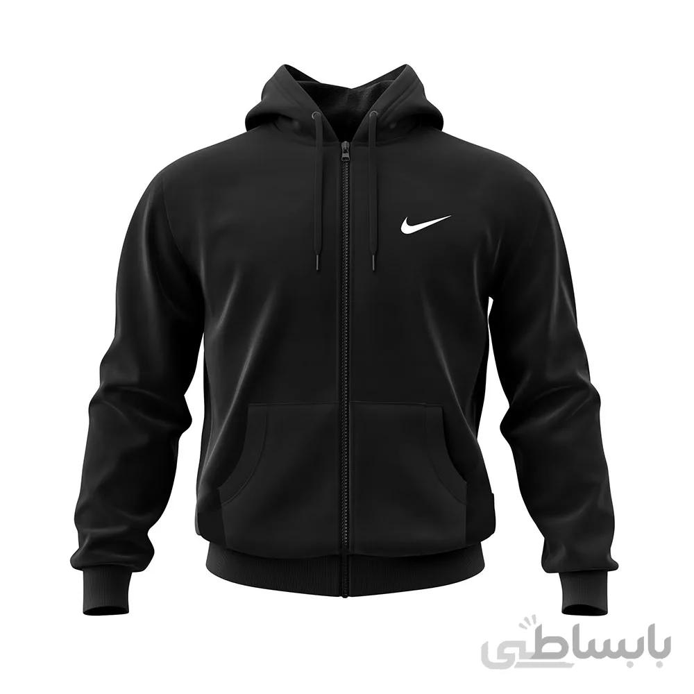 سویشرت زیپدار مشکی پنبه ای نایک