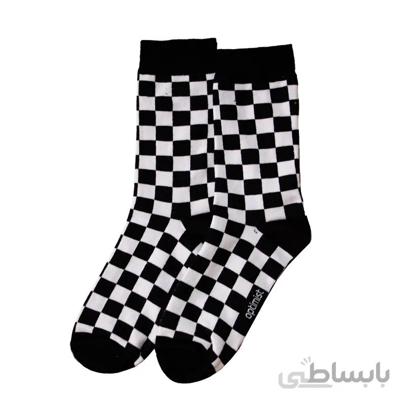 جوراب ساقدار شطرنجی سفید مشکی آپتیمیست