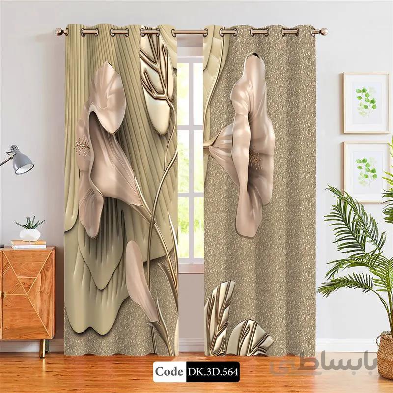 پرده پانچی (هازان و مخمل)کد DK.3D.564 طرح سه بعدی گل براق