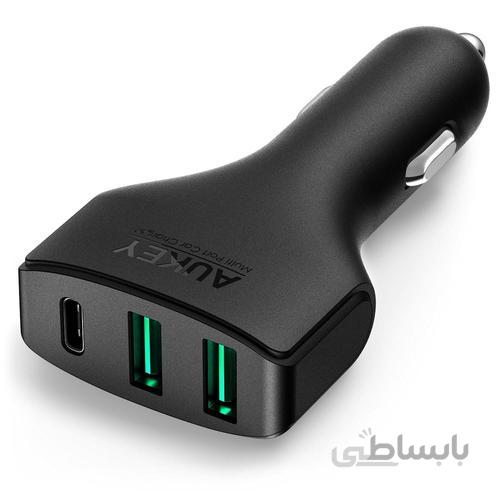 شارژر فندکی سه پورت آکی Aukey CC-Y3 Type-C 49.5W 3-Port Car Charger With Quick Charge 3.0
