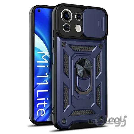 قاب اورجینال اسلاید آرمور مناسب برای گوشی Xiaomi MI 11 Lite طرح محافظ لنزدار کشویی مجهز به رینگ استندشو و مگنتی