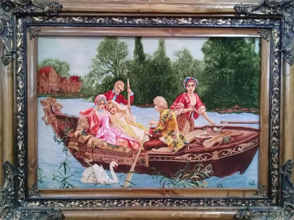 تابلو فرش نفیس ایرانی- دست بافت-طرح فرانسوی- قایق عشق ا Iranian Pictorial Carpet- Handmade- French Style - The Boat of Love