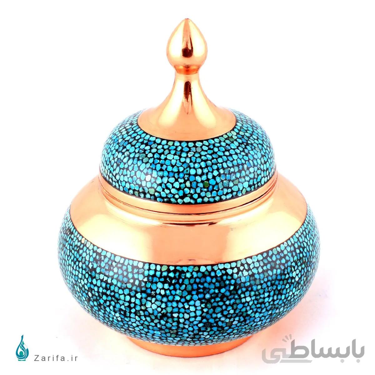 قندان فیروزه کوب مسی سایز ۵