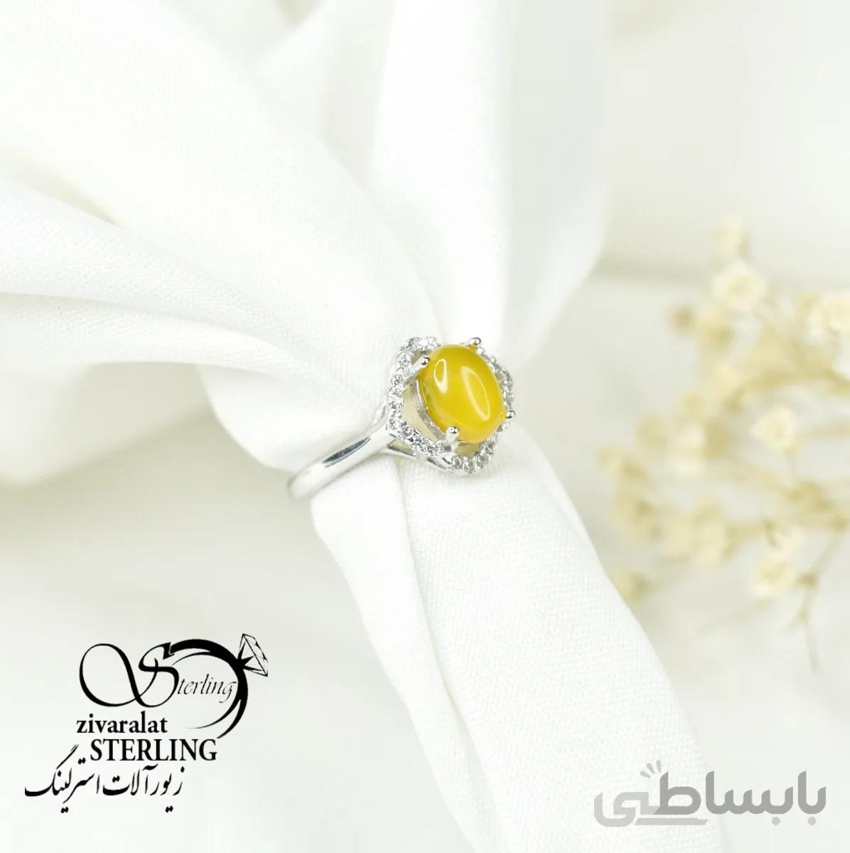 انگشتر نقره زنانه با سنگ عقیق زرد (شرف الشمس) کد 6376
