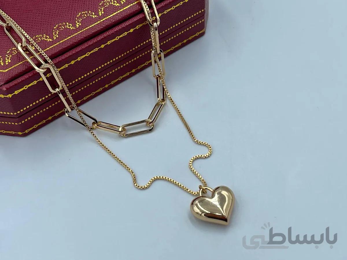 گردنبند دو زنجیره ژوپینگ با آویز قلب