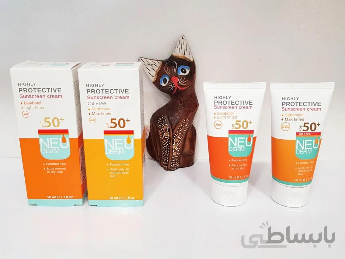 کرم ضد آفتاب فاقد چربی نئودرم NEUDERM مدل هایلی پروتکتیو (محافظ قوی) Highly Protective حجم 50 میلی لیتر