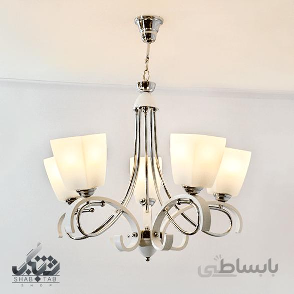 لوستر آویز پنج شعله سفید_کروم کد 838