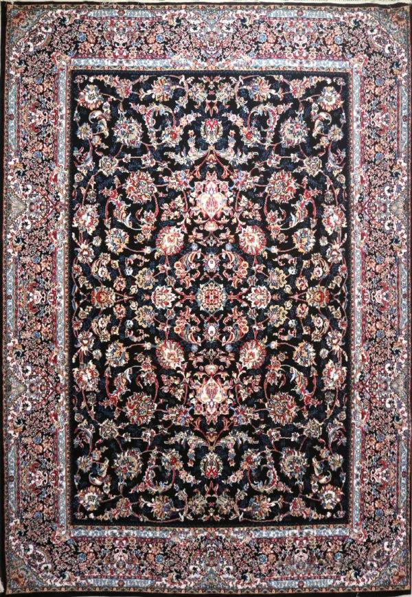 کارخانه فرش کاشان طرح افشان درباری سرمه ای 500 شانه