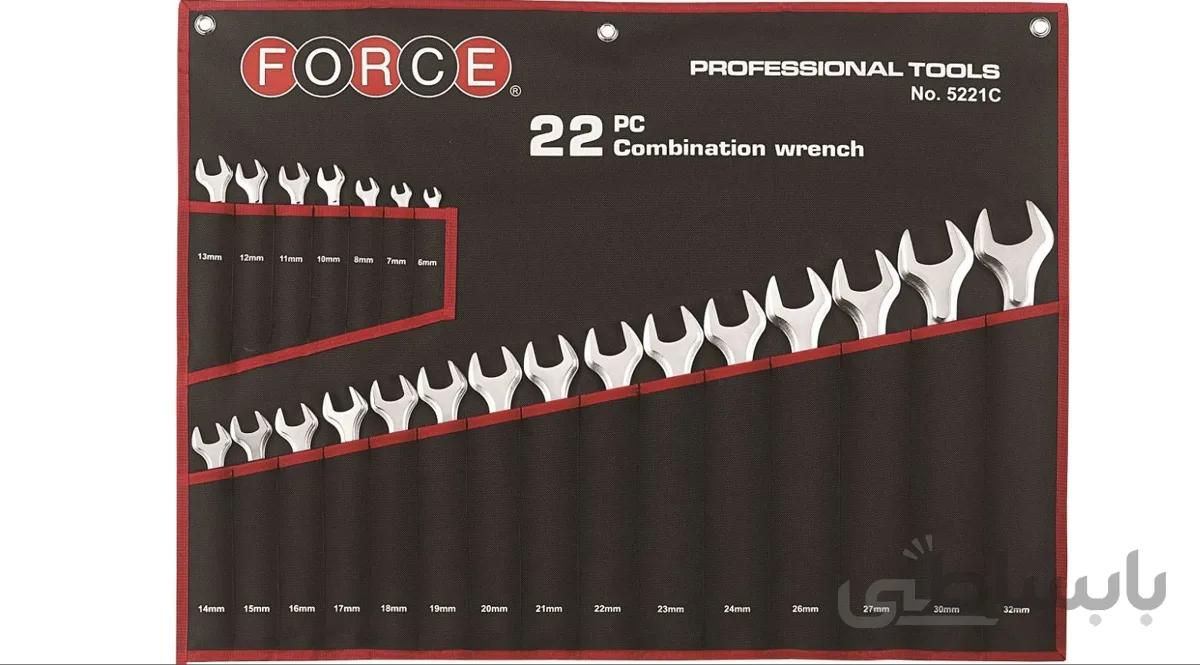 ست آچار یکسر تخت یکسر رینگ کاور دار 22 عددی فورس – FORCE مدل 5221C