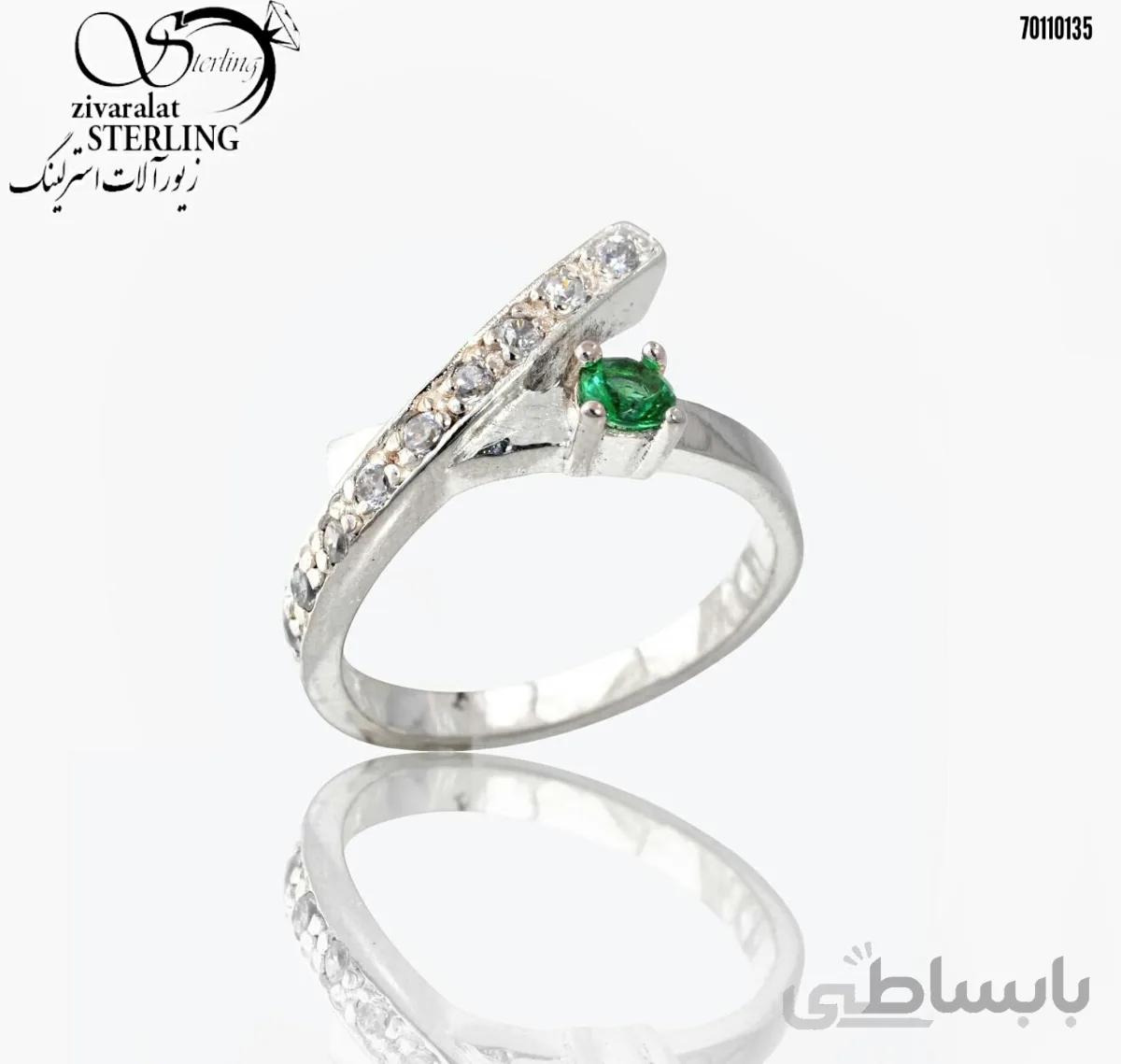انگشتر نقره زنانه نگین سبز ساخت ایتالیا