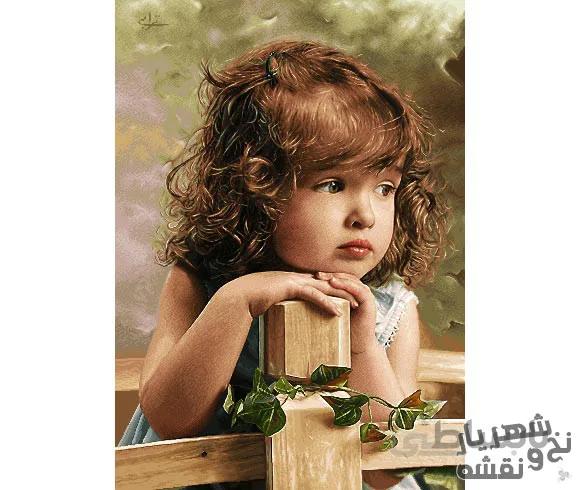 نخ و نقشه آماده بافت تابلو فرش طرح دختر بچه زیبا کد 93313