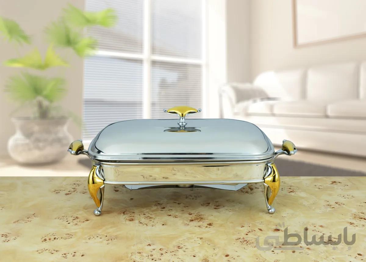 سوفله مستطیل متوسط استیل برند دیاکو مدل النا براق پایه طلایی 215g