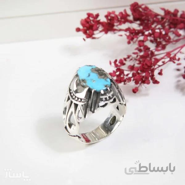 انگشتر نقره مردانه با سنگ فیروزه نیشابور معدنی کد 4637 کد 520377