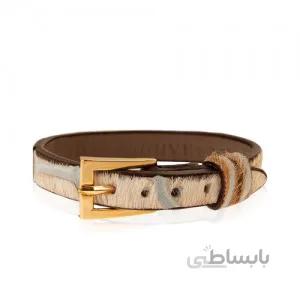 دستبند چرم طبیعی با پلاک طلا طرح سگک کد XB825