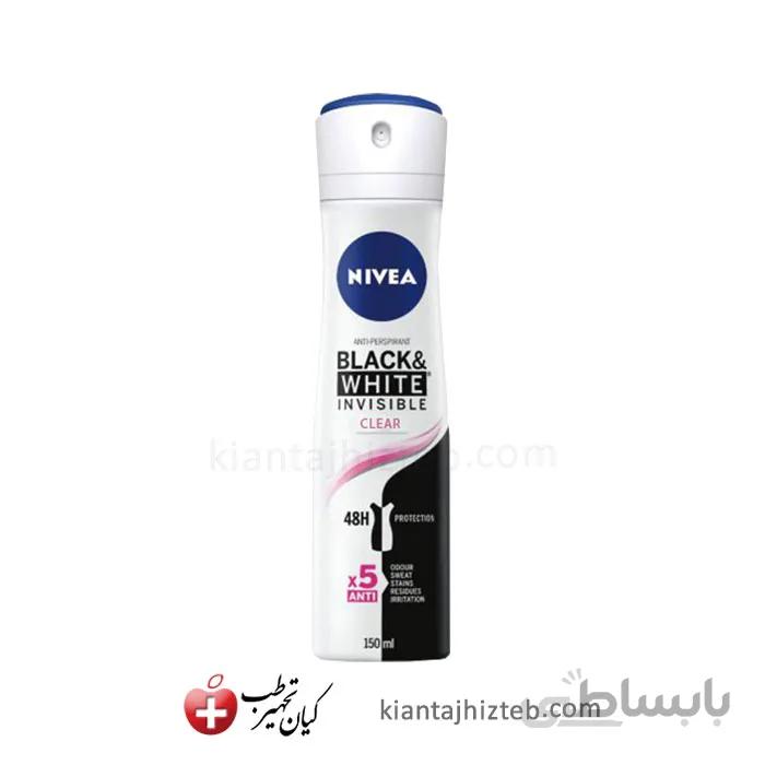 اسپری ضد تعریق زنانه NIVEA مدل Black &amp; White Invisible Clear حجم 150 میل