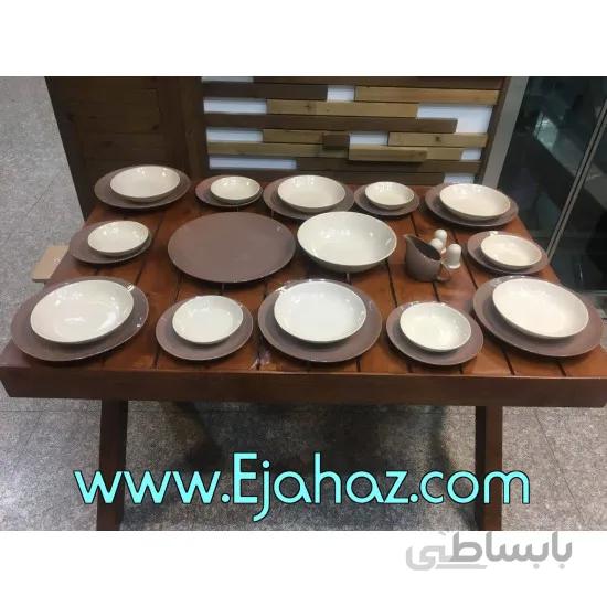 سرویس غذاخوری 30 پارچه چینی سرامیک رنگی کرم - قهوه ای ترکیبی کلارا رومز