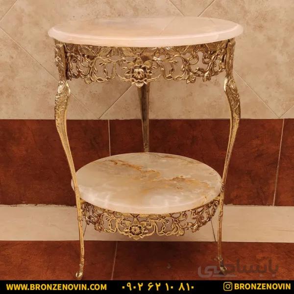 میز تلفن برنزی دو طبقه قطر ۴۵ گل سرخ