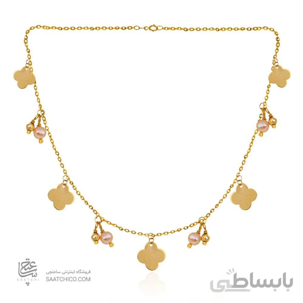 گردنبند طلا زنانه طرح ونکلیف با مروارید کد XN326
