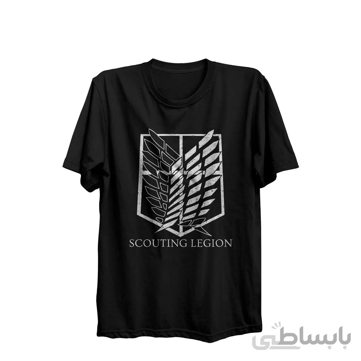 تیشرت یقه گرد مشکی طرح گروه دیده بانی انیمه اتک آن تایتان Attack on Titan کد KCT10024