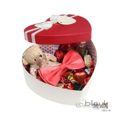 ست کادویی پاپیون گل بهی سیر مات به همراه جعبه قلبی