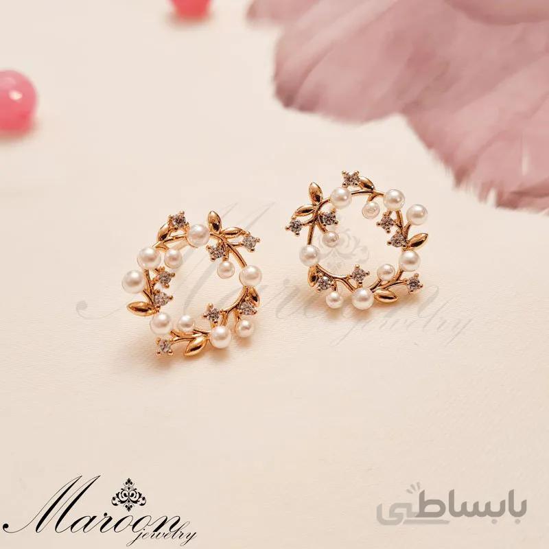 گوشواره مروارید و برگ مارون CG143