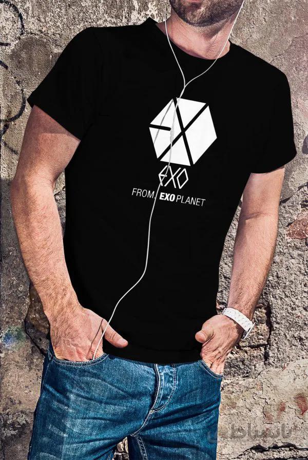 تیشرت نخ پنبه مشکی طرح Exo