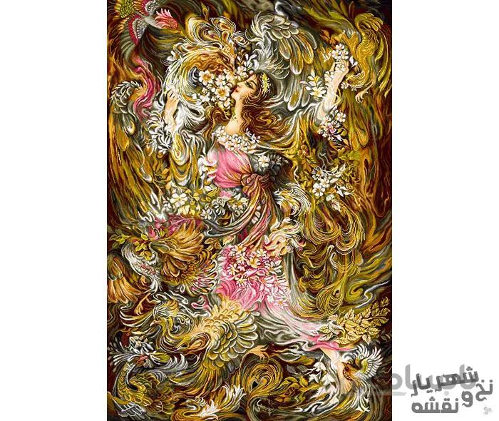 نخ و نقشه تابلو فرش مینیاتور استاد فرشچیان کد 93061