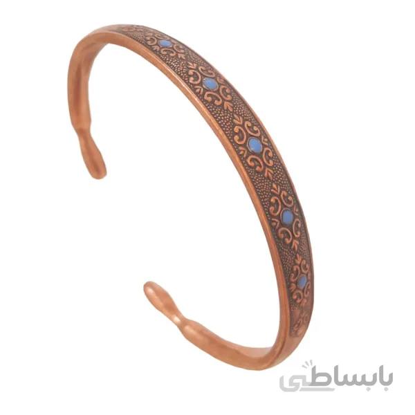 دستبند مسی مفتولی طرح گل نگین دار کد JW151